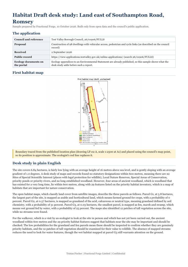 First page of the Habitat Draft sample report